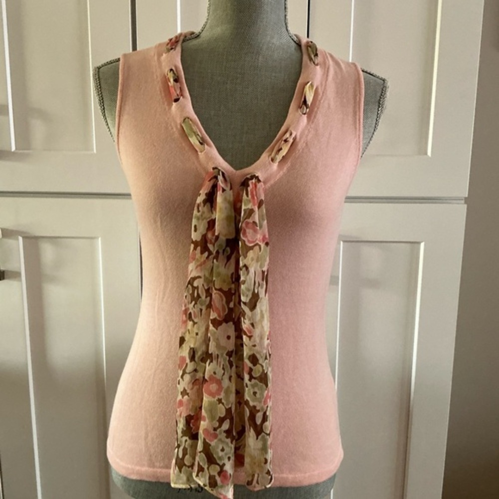 Ralph Lauren Pink Sleeveless Blouse with Floral Scarf